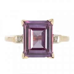 Vintage Synthetic Alexandrite & Diamond Three Stone Ring