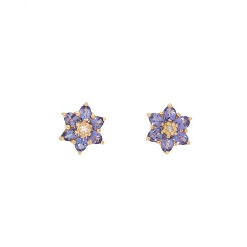 Vintage Tanzanite and Diamond Daisy 14ct Gold Stud Earrings