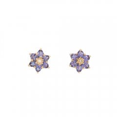 Vintage Tanzanite and Diamond Daisy 14ct Gold Stud Earrings
