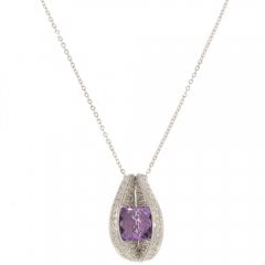 Vintage White Gold  Amethyst And Diamond Pendant Necklace