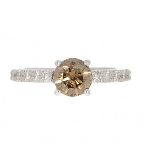 Vintage White Gold Cinnamon Diamond Solitaire Ring