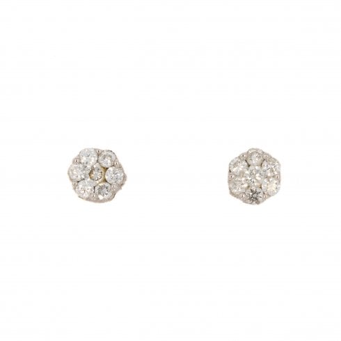 Vintage White Gold Diamond Cluster Stud Earrings