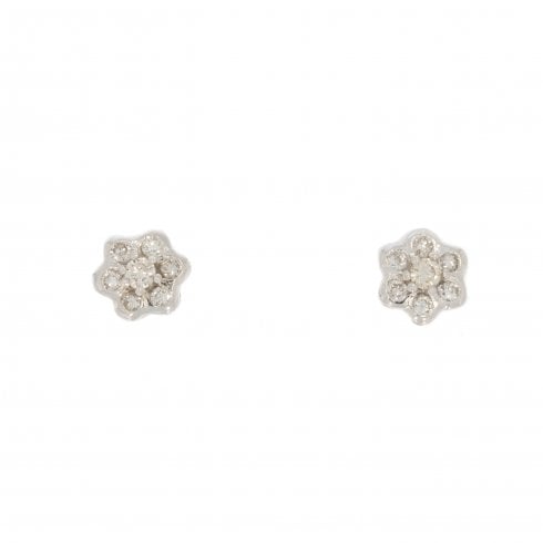 Vintage White Gold Diamond Daisy Stud Earrings