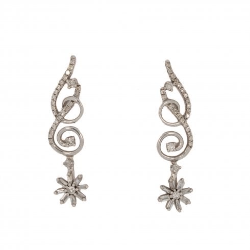 Vintage White Gold Diamond Drop Earrings