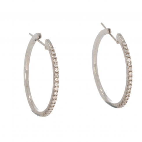 Vintage White Gold Diamond Hoop Earrings