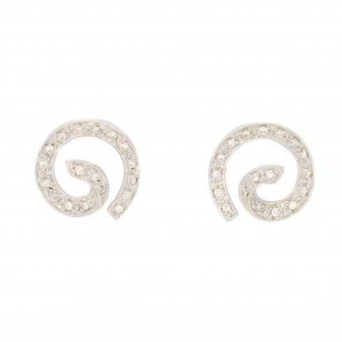 Vintage White Gold Diamond Swirl Earrings