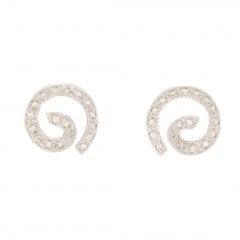 Vintage White Gold Diamond Swirl Earrings