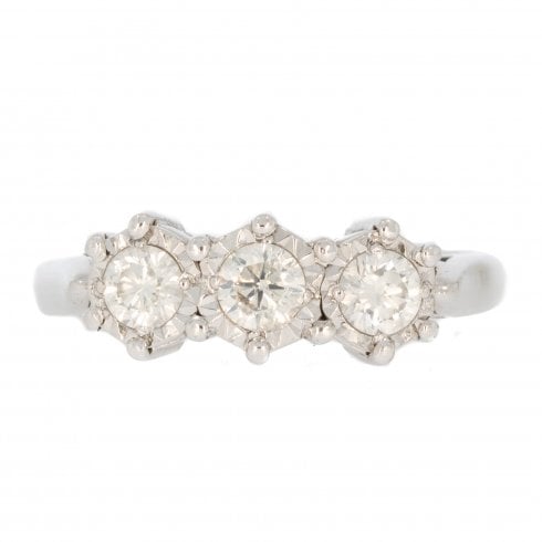 Vintage White Gold Diamond Three Stone Ring