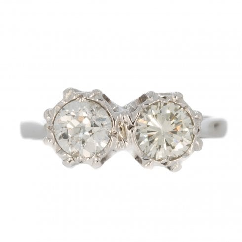 Vintage White Gold Diamond Two Stone Ring