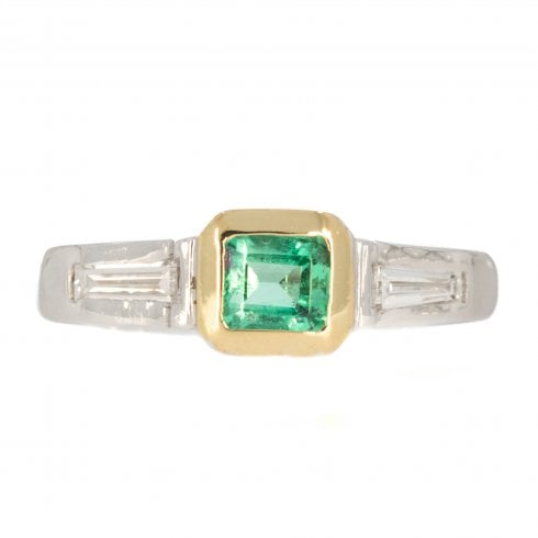 Vintage White Gold Emerald & Diamond Dress Ring