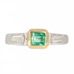 Vintage White Gold Emerald & Diamond Dress Ring