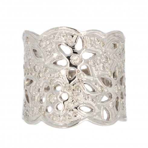 Vintage White Gold Floral Dress Ring
