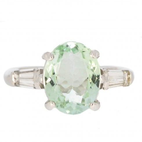 Vintage White Gold Green Tourmaline & Diamond Ring