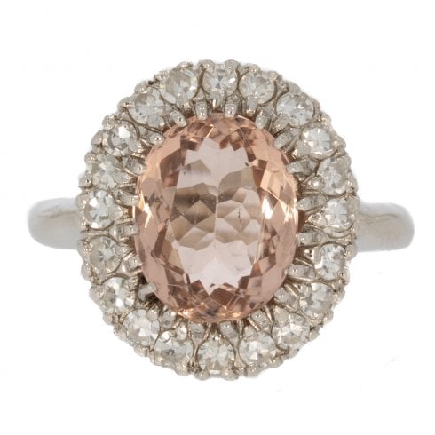 Vintage White Gold Morganite & Diamond Cluster Ring