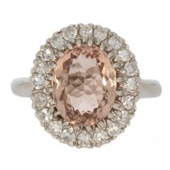 Vintage White Gold Morganite & Diamond Cluster Ring