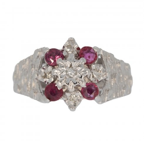 Vintage White Gold Ruby & Diamond Cluster Ring
