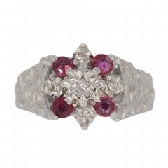 Vintage White Gold Ruby & Diamond Cluster Ring