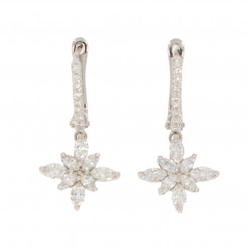 Vintage White Gold Star Cluster Diamond Drop Earring