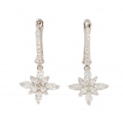 Vintage White Gold Star Cluster Diamond Drop Earring