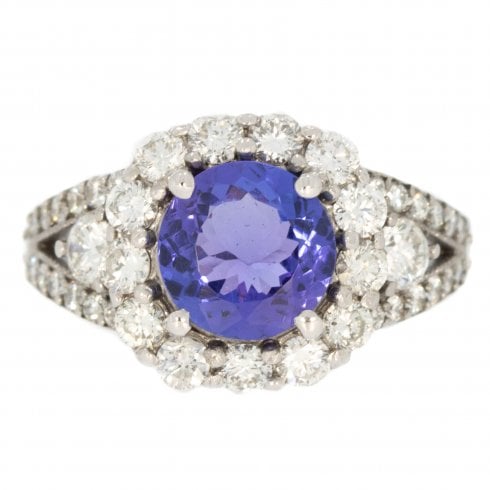 Vintage White Gold Tanzanite & Diamond Cluster Ring
