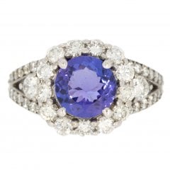 Vintage White Gold Tanzanite & Diamond Cluster Ring