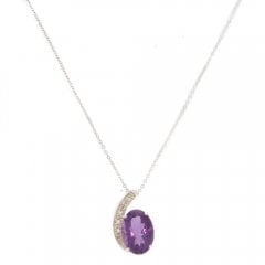 White Gold Amethyst and Diamond Pendant