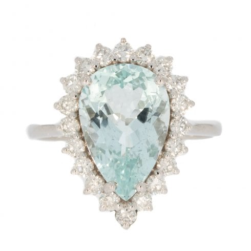 White Gold Aquamarine & Diamond Cluster Ring
