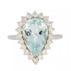 White Gold Aquamarine & Diamond Cluster Ring