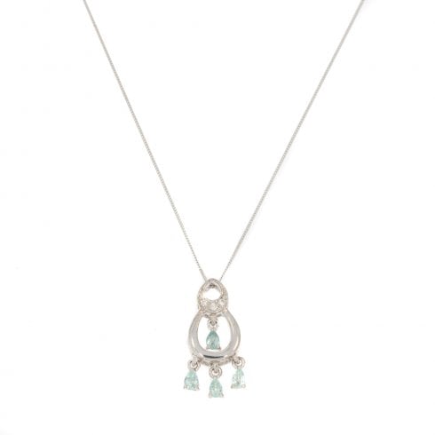 White Gold Aquamarine & Diamond Pendant