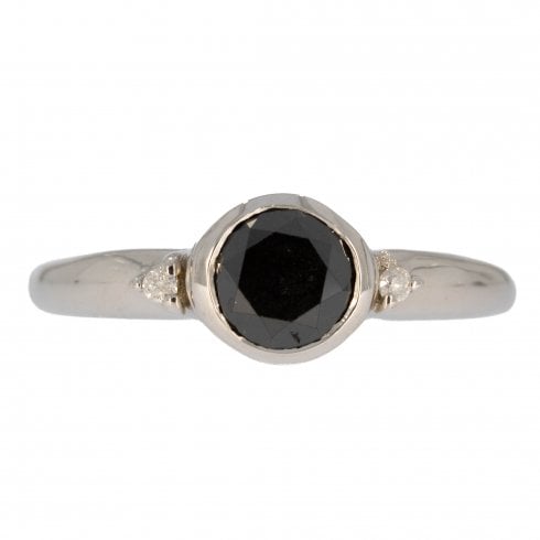 White Gold Black Diamond Three Stone Ring