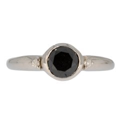 White Gold Black Diamond Three Stone Ring
