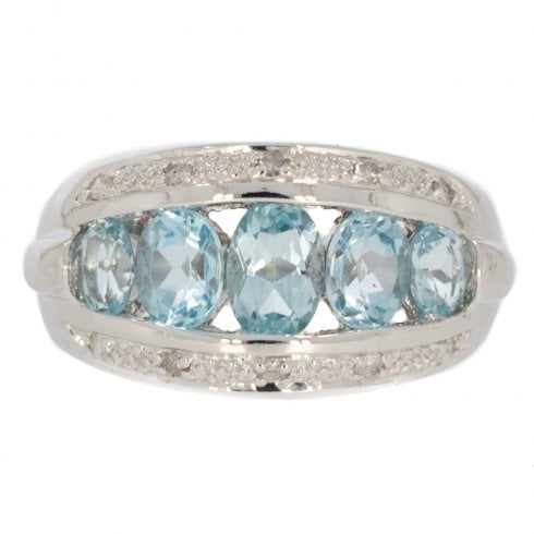 White Gold Blue Topaz and Diamond Half Dress Ring