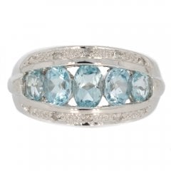 White Gold Blue Topaz and Diamond Half Dress Ring