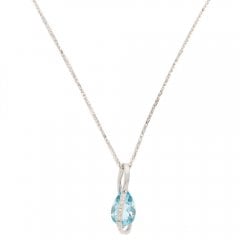 White Gold Blue Topaz & Diamond Drop Pendant
