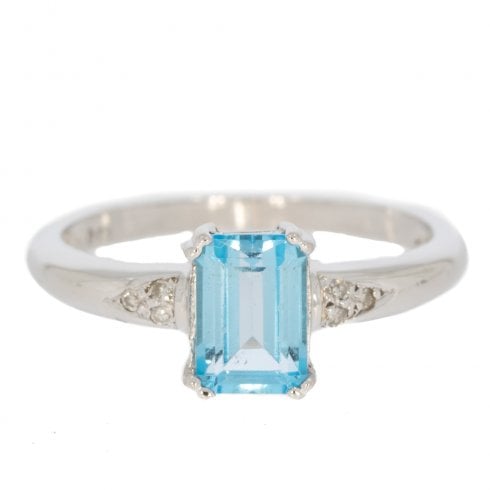 White Gold Blue Topaz & Diamond Ring