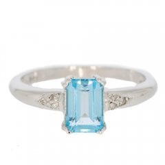 White Gold Blue Topaz & Diamond Ring