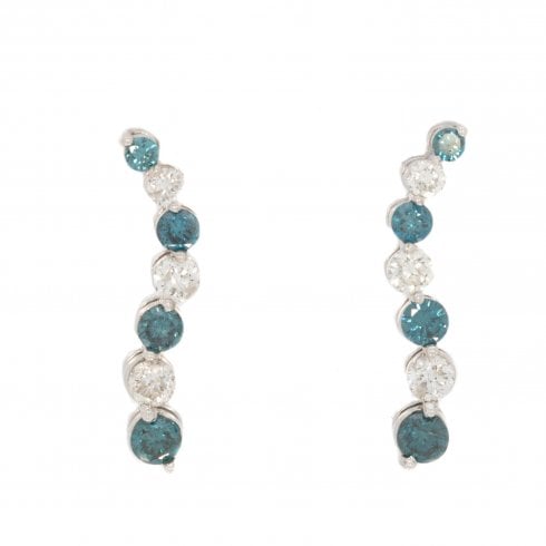 White Gold Blue & White Diamond Drop Earrings
