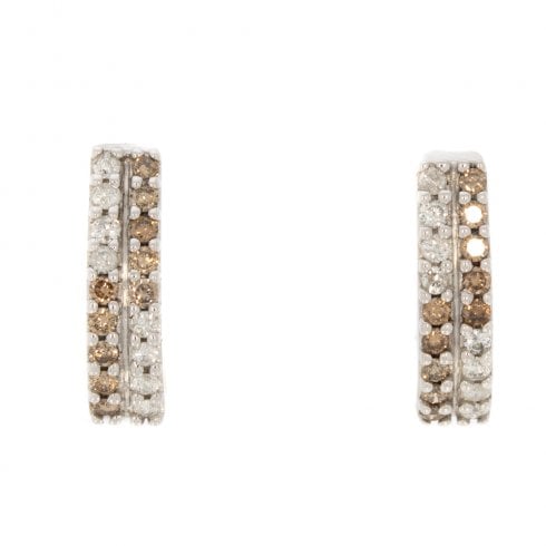 White Gold Cinnamon & White Diamond Half Hoop Earrings