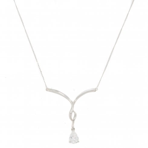 White Gold Cubic Zirconia Drop Necklace
