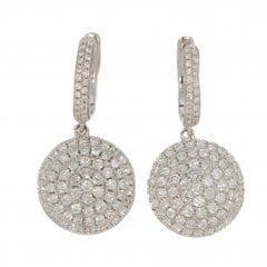 White Gold Diamond Cluster Drop Earrings