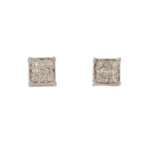 White Gold Diamond Cluster Stud Earrings