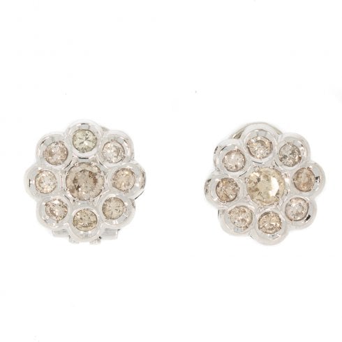White Gold Diamond Cluster Stud Earrrings