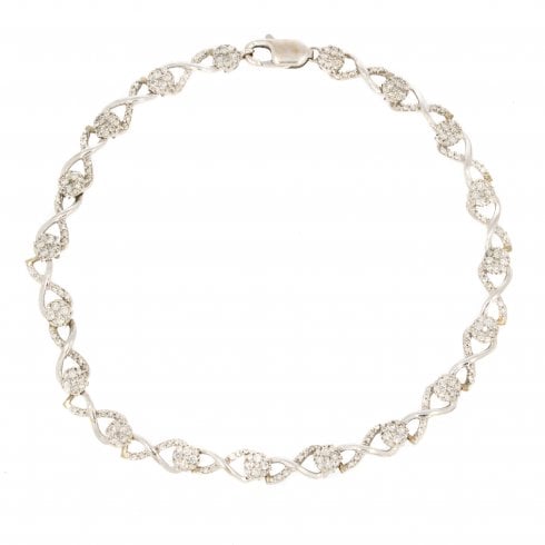 White Gold Diamond Cluster Tennis Bracelet