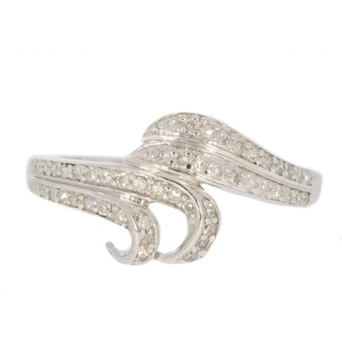 White Gold Diamond Cross Over Ring