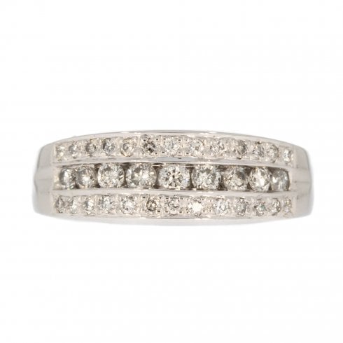 White Gold Diamond Three Row Ring