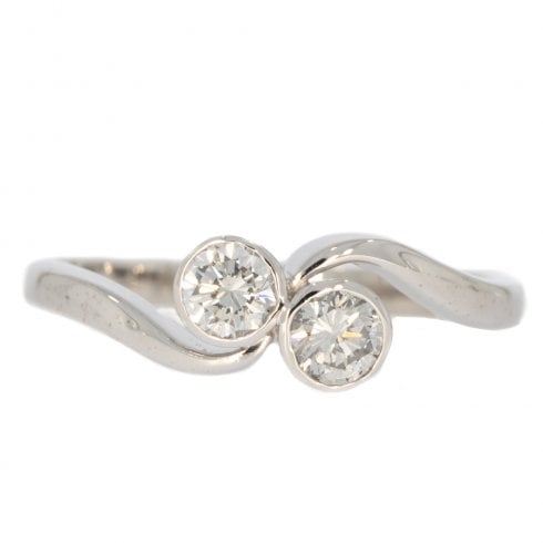 White Gold Diamond Two Stone Twist Ring