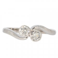 White Gold Diamond Two Stone Twist Ring