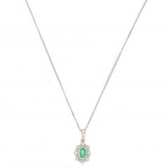 White Gold Emerald & Diamond Cluster Pendant