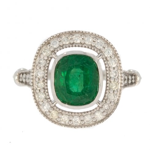 White Gold Emerald & Diamond Cluster Ring