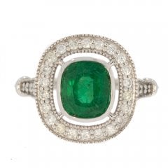 White Gold Emerald & Diamond Cluster Ring